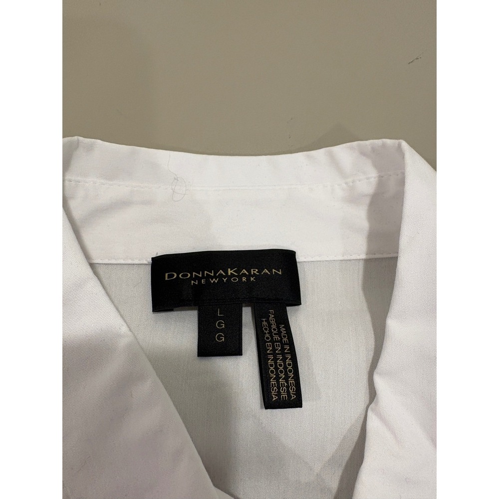 Donna Karan Bodysuit L White Button Down Long Sleeve Collard Minimalist Luxury - Picture 7 of 8